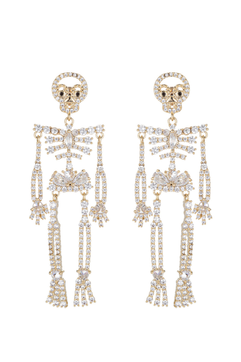 Skull statement earrings studded with CZ crystals.