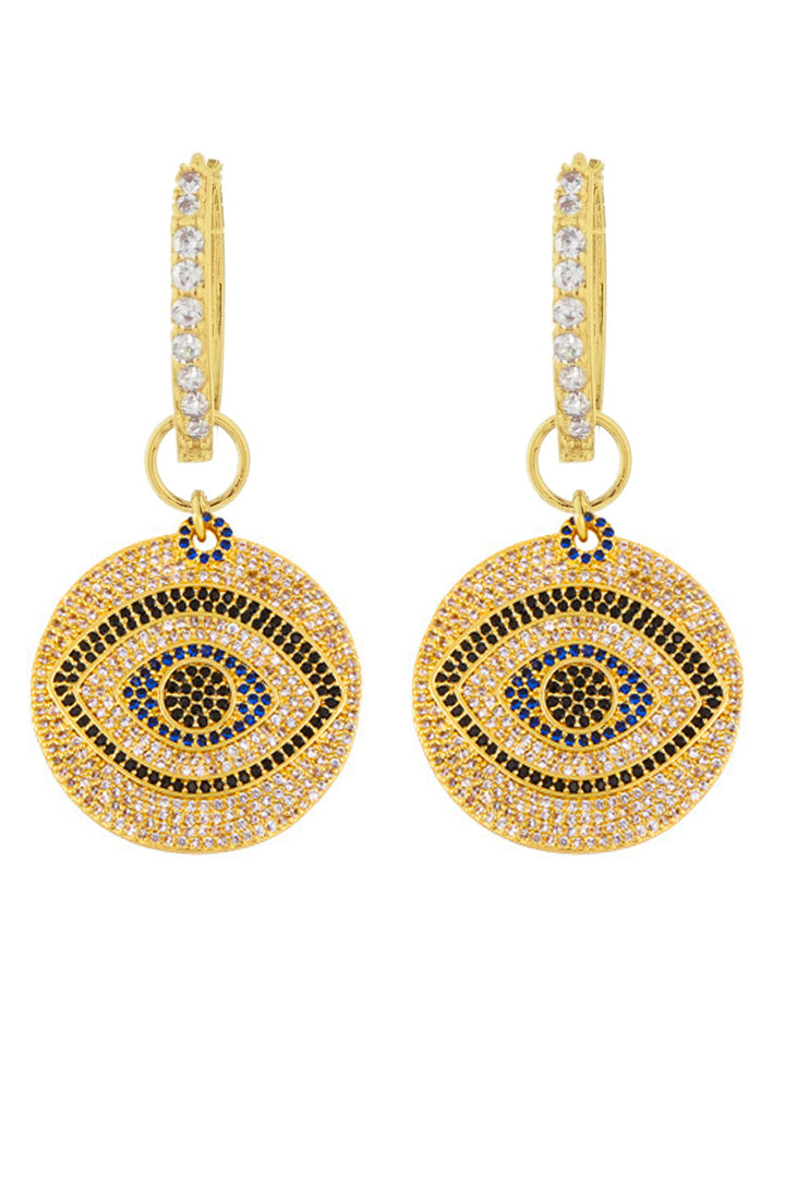 Double evil eye CZ crystal drop earrings.