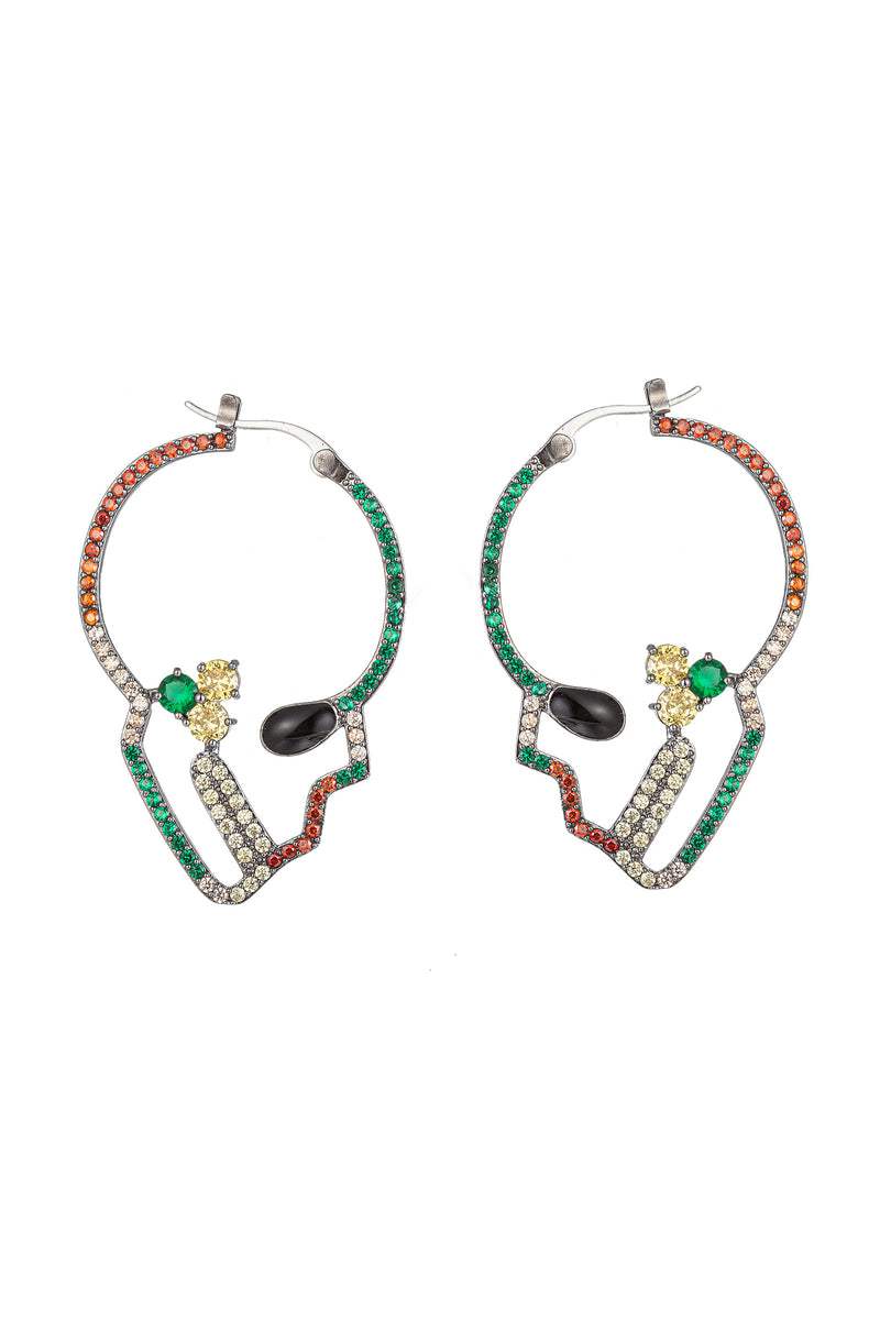 Multicolored skull head Cz crystal earrings.