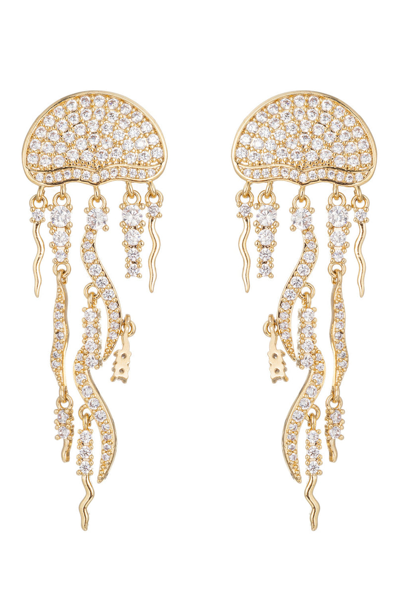 Golden Jellyfish 18K Gold Plated CZ Drop Earrings