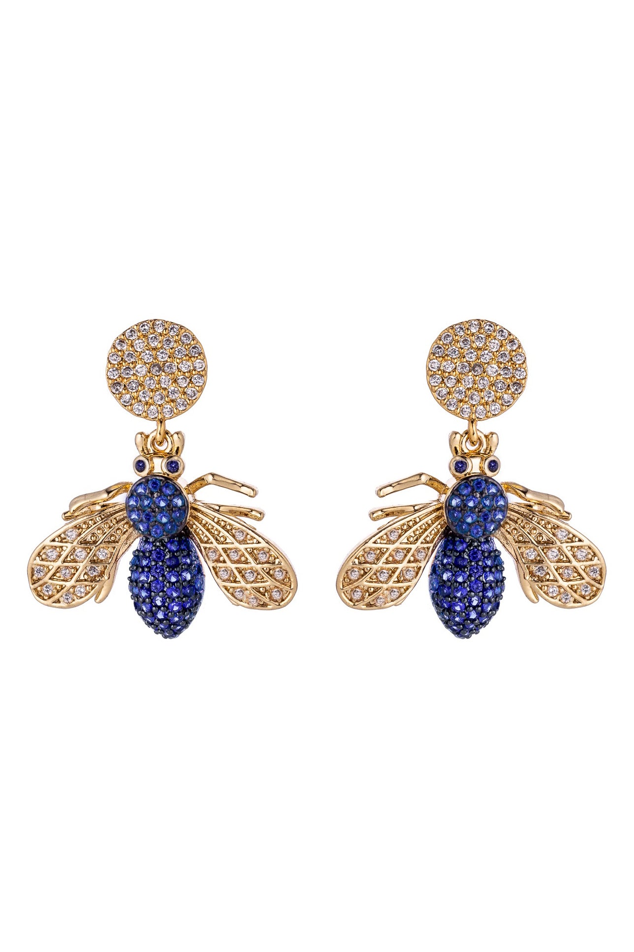 Bee statement earrings studded with CZ crystals.