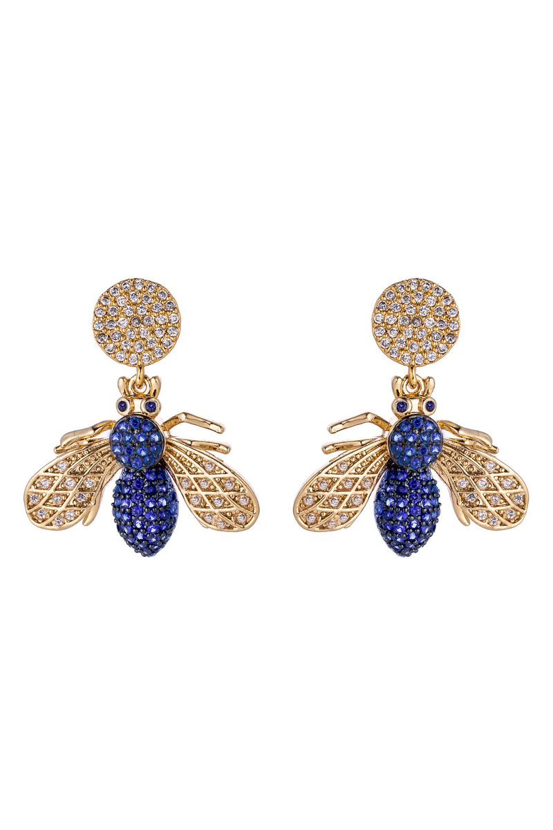 Bee statement earrings studded with CZ crystals.