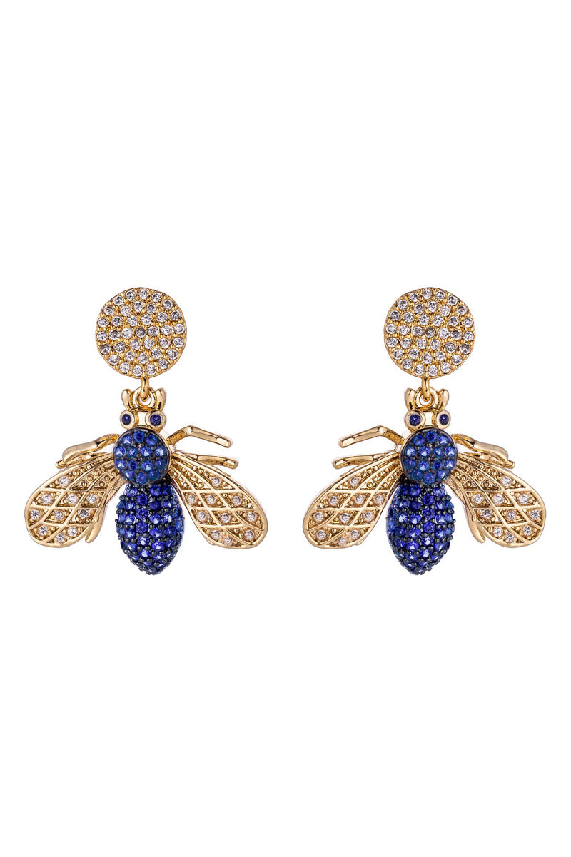 Bee statement earrings studded with CZ crystals.