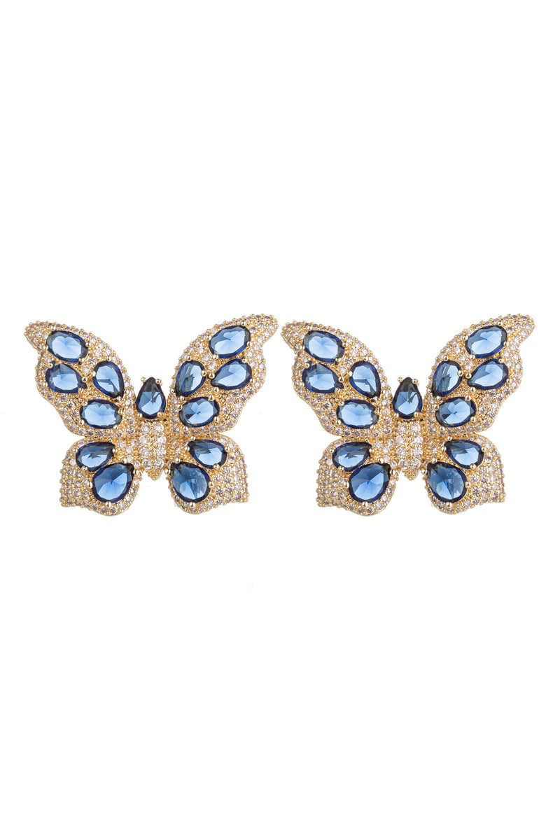 18k gold plated butterfly stud earrings studded with CZ crystals.