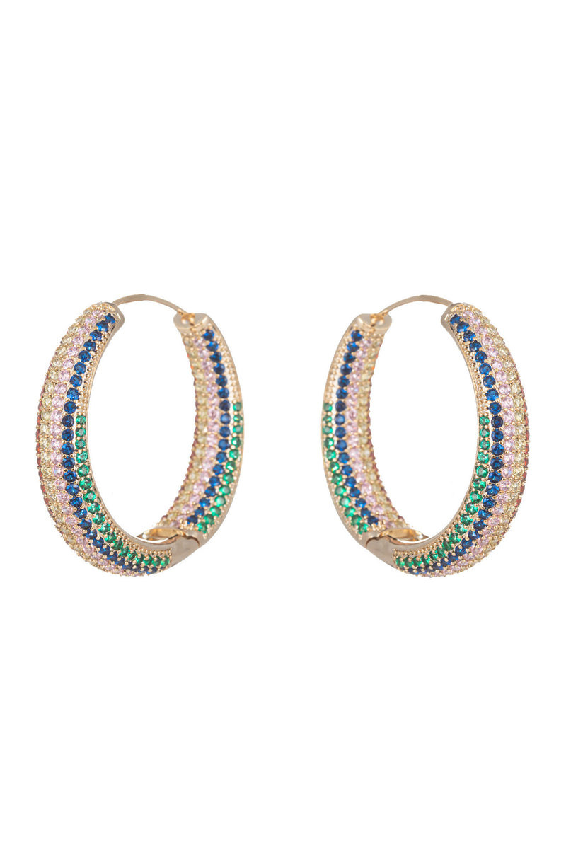 Loop earrings studded with CZ crystals.