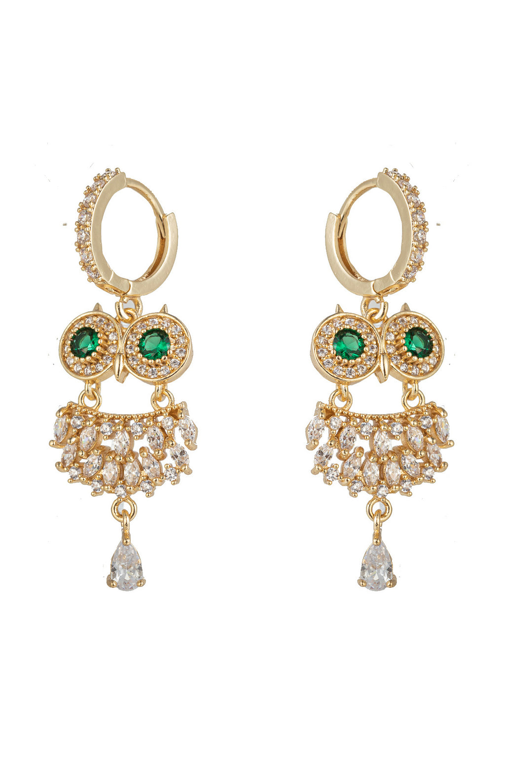 Owl statement earrings studded with CZ crystals.