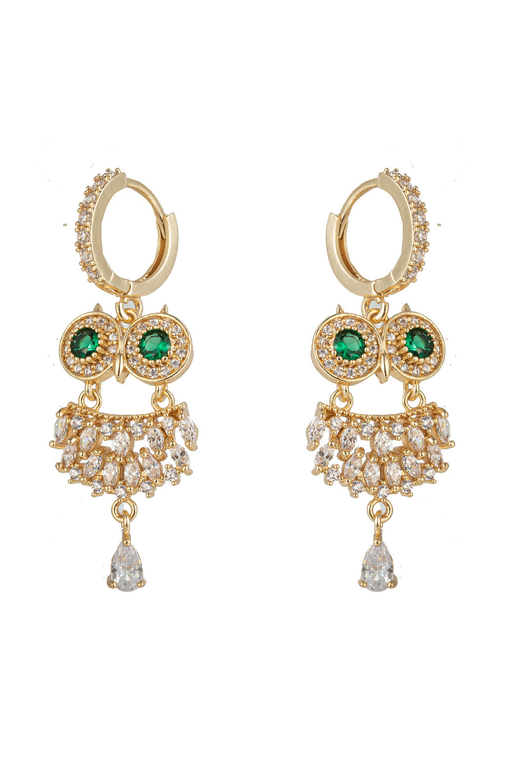 Owl statement earrings studded with CZ crystals.