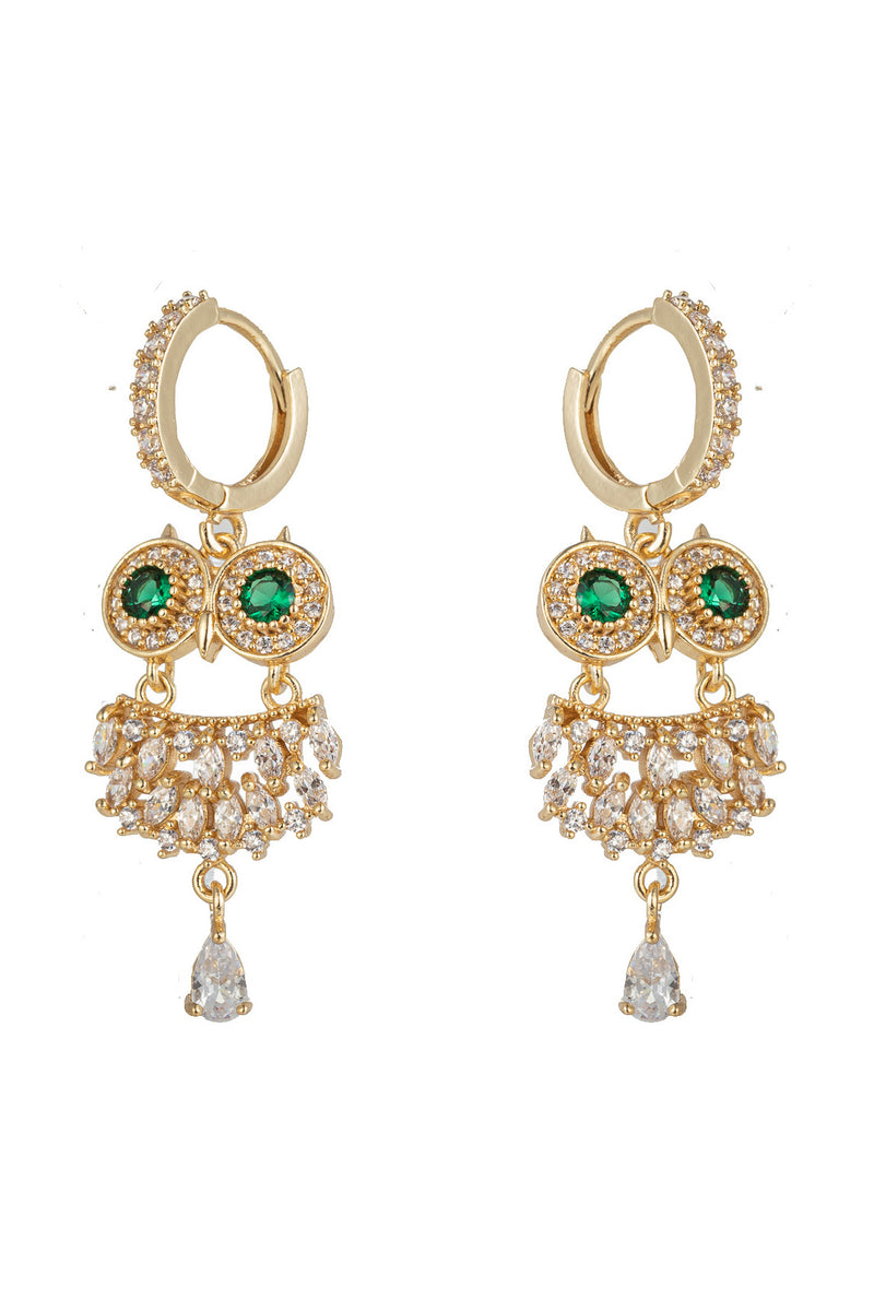 Owl statement earrings studded with CZ crystals.