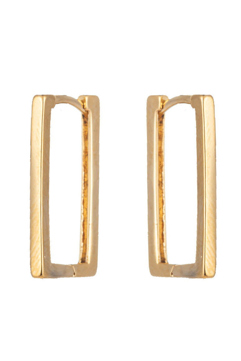 Gold tone brass rectangular statement earrings.