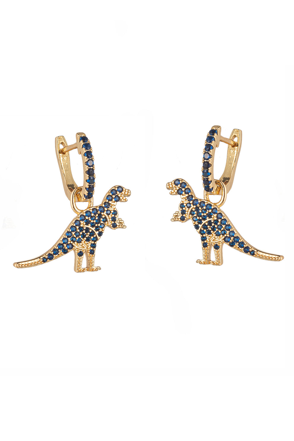 Blue T-Rex 14K Gold Plated CZ Huggie Earrings