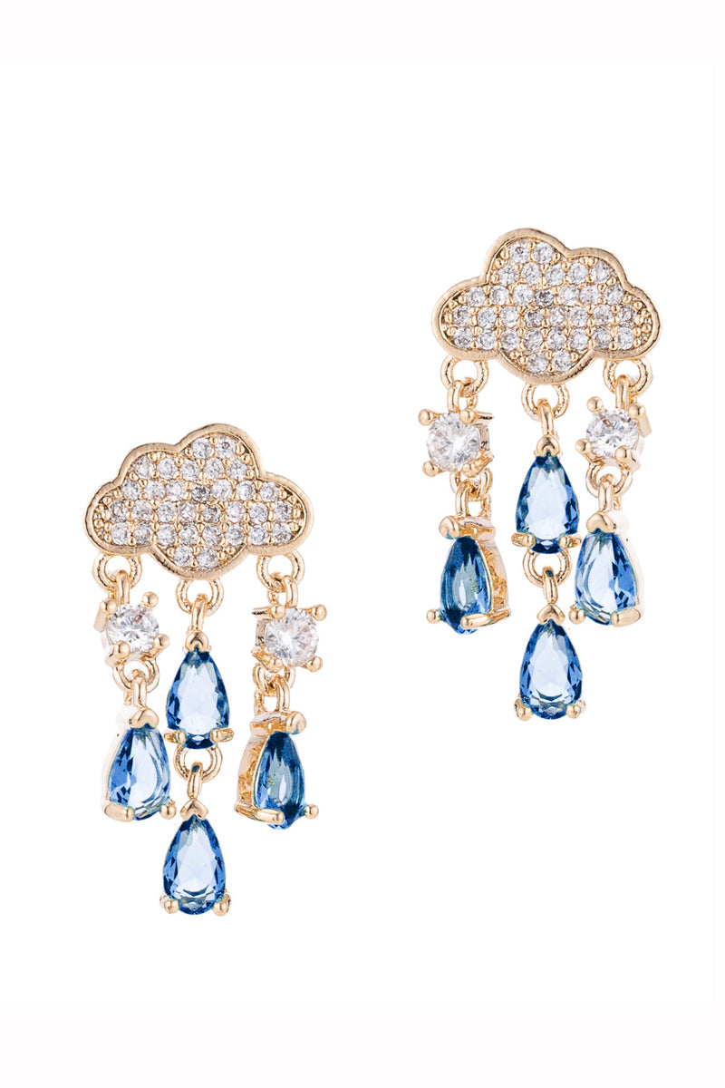 18k gold plated rain storm dangle earrings studded with CZ crystals.
