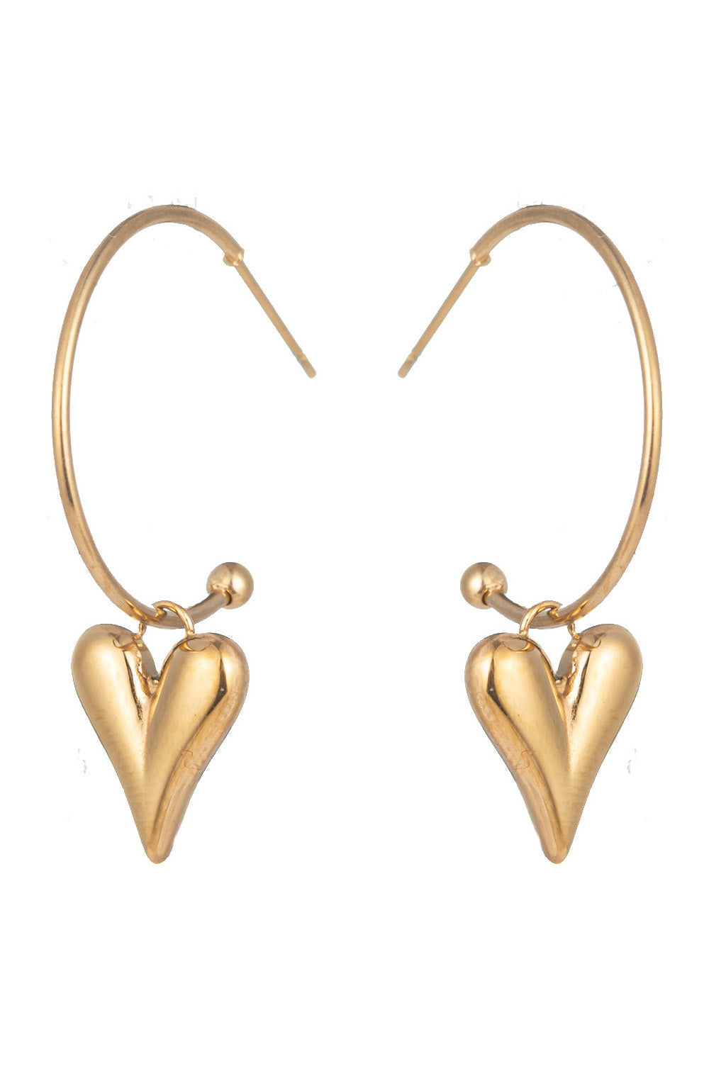 Half loop earrings with heart pendants.