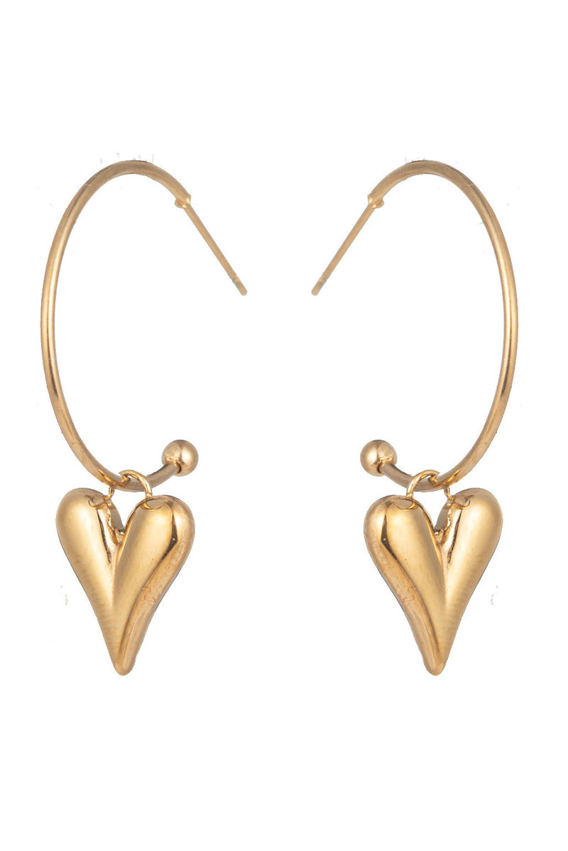 Half loop earrings with heart pendants.