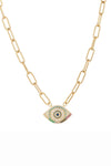 18k gold plated evil eye paperclip necklace.