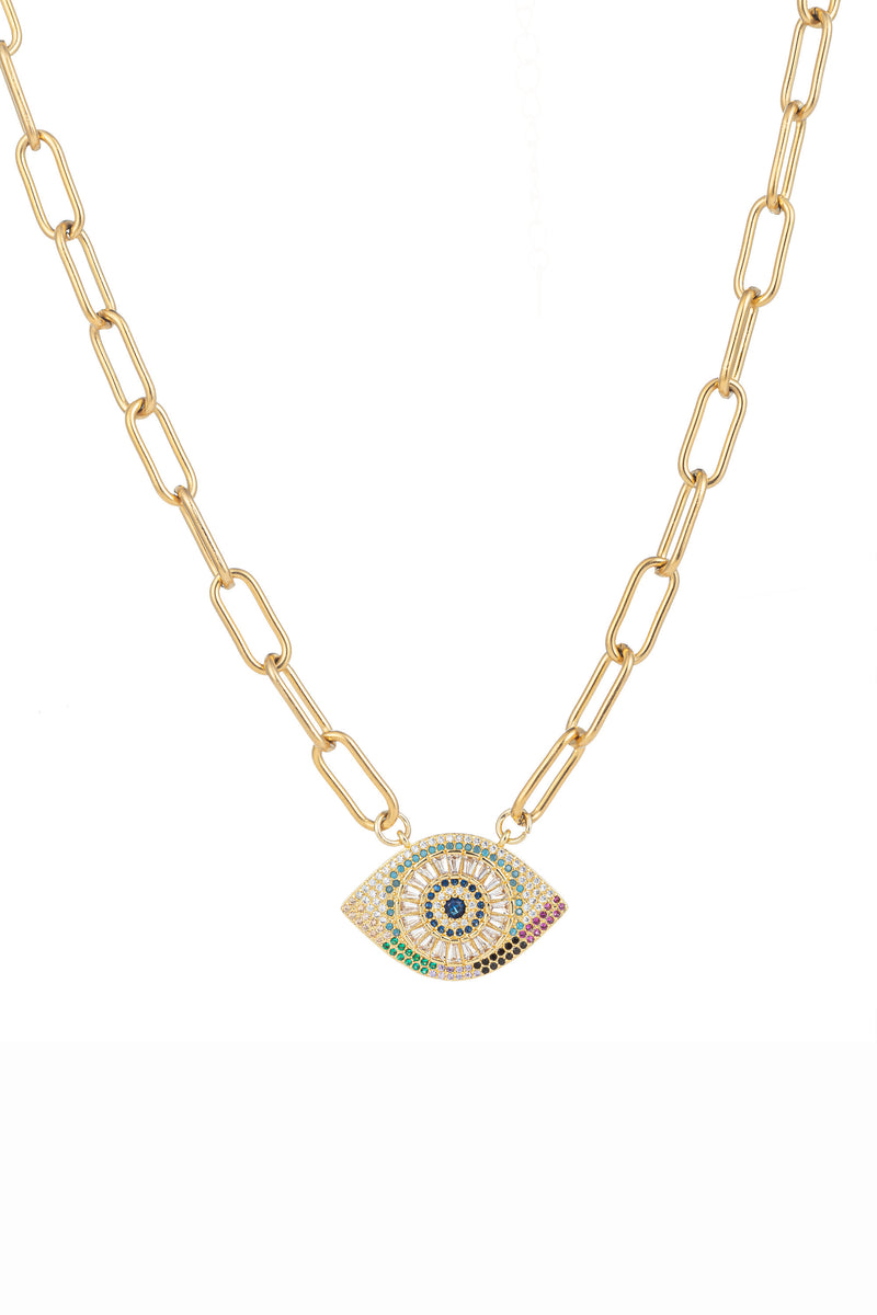 18k gold plated evil eye paperclip necklace.