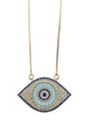 Sterling silver necklace with an 18k gold plated brass evil eye pendant.