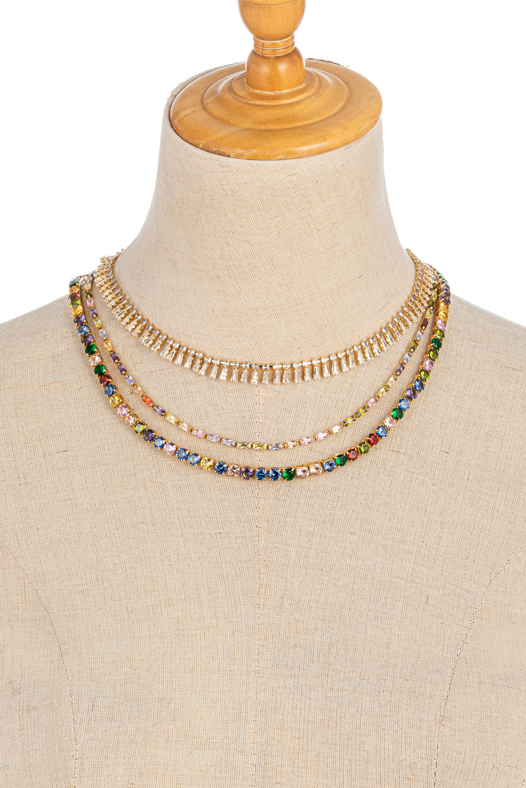 Gold tone brass multicolored CZ crystal necklace set.