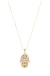 18k gold plated sterling silver chain with a hamsa brass pendant.
