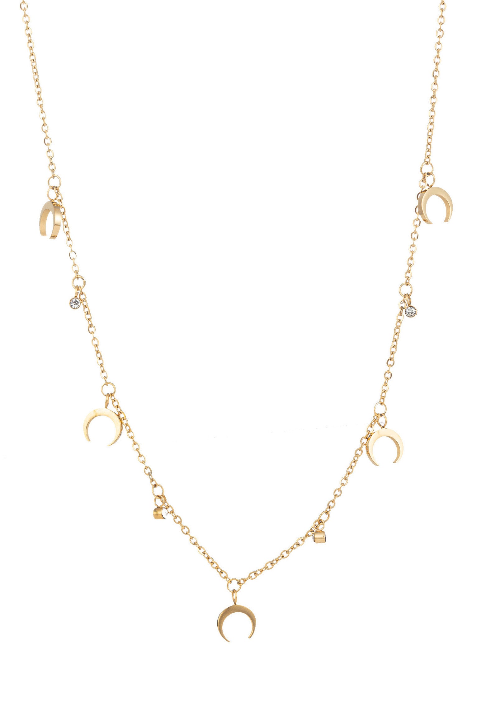 Gold tone brass necklace with brass charms.