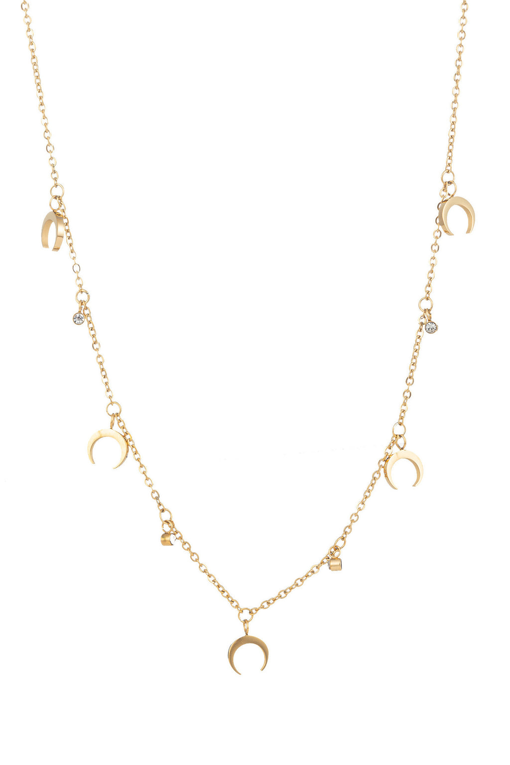 Gold tone brass necklace with brass charms.