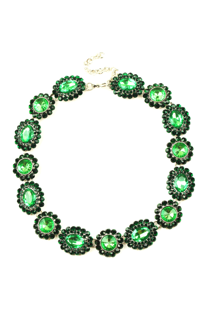 Green glass crystal statement necklace.
