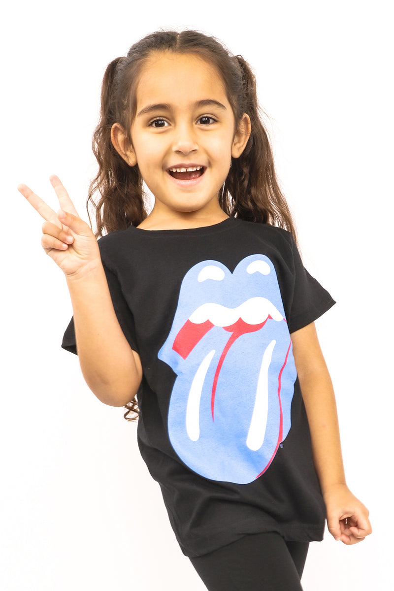 Kid's Rolling Stones T-Shirt - Blue & Lonesome Classic Tongue - Black (Boys and Girls)