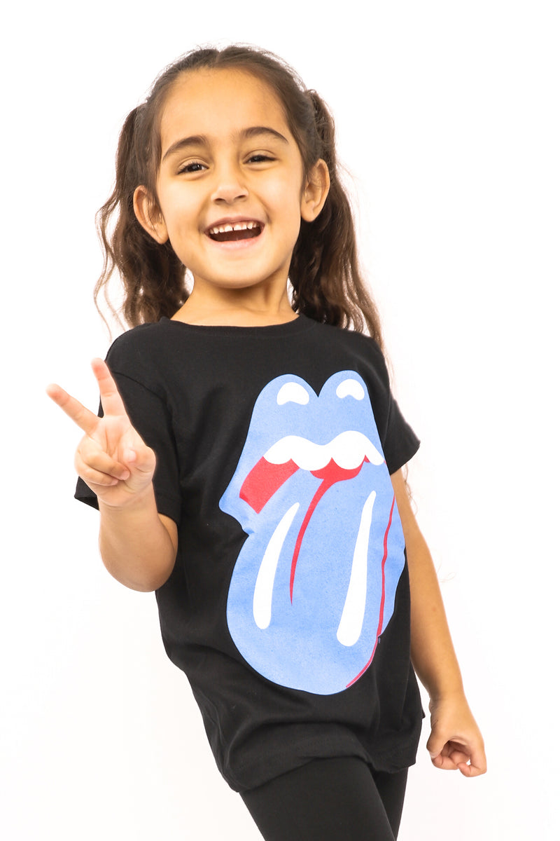 Kid's Rolling Stones T-Shirt - Blue & Lonesome Classic Tongue - Black (Boys and Girls)
