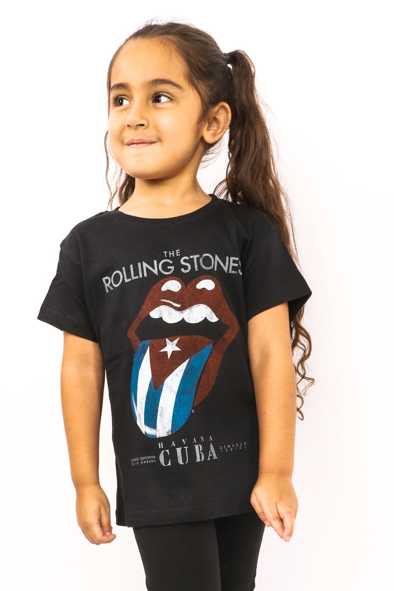 Kid's Rolling Stones T-Shirt - Cuba Tongue - Black (Boys and Girls)