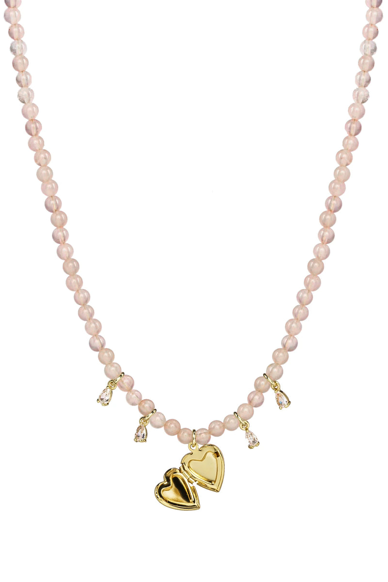 Rose Quartz Locket Beaded Necklace
