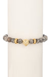 Lion Agate Beaded Bracelet - Gold