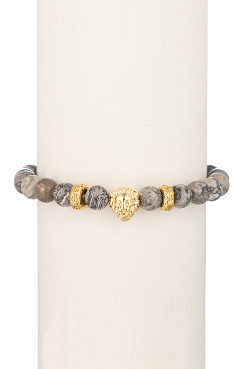 Lion Agate Beaded Bracelet - Gold