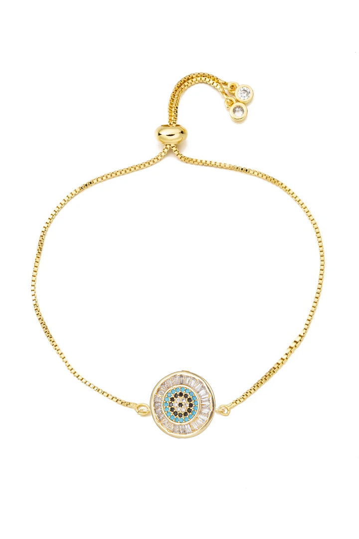 18k gold plated sterling silver bracelet with a brass Morocco eye pendant pendant.
