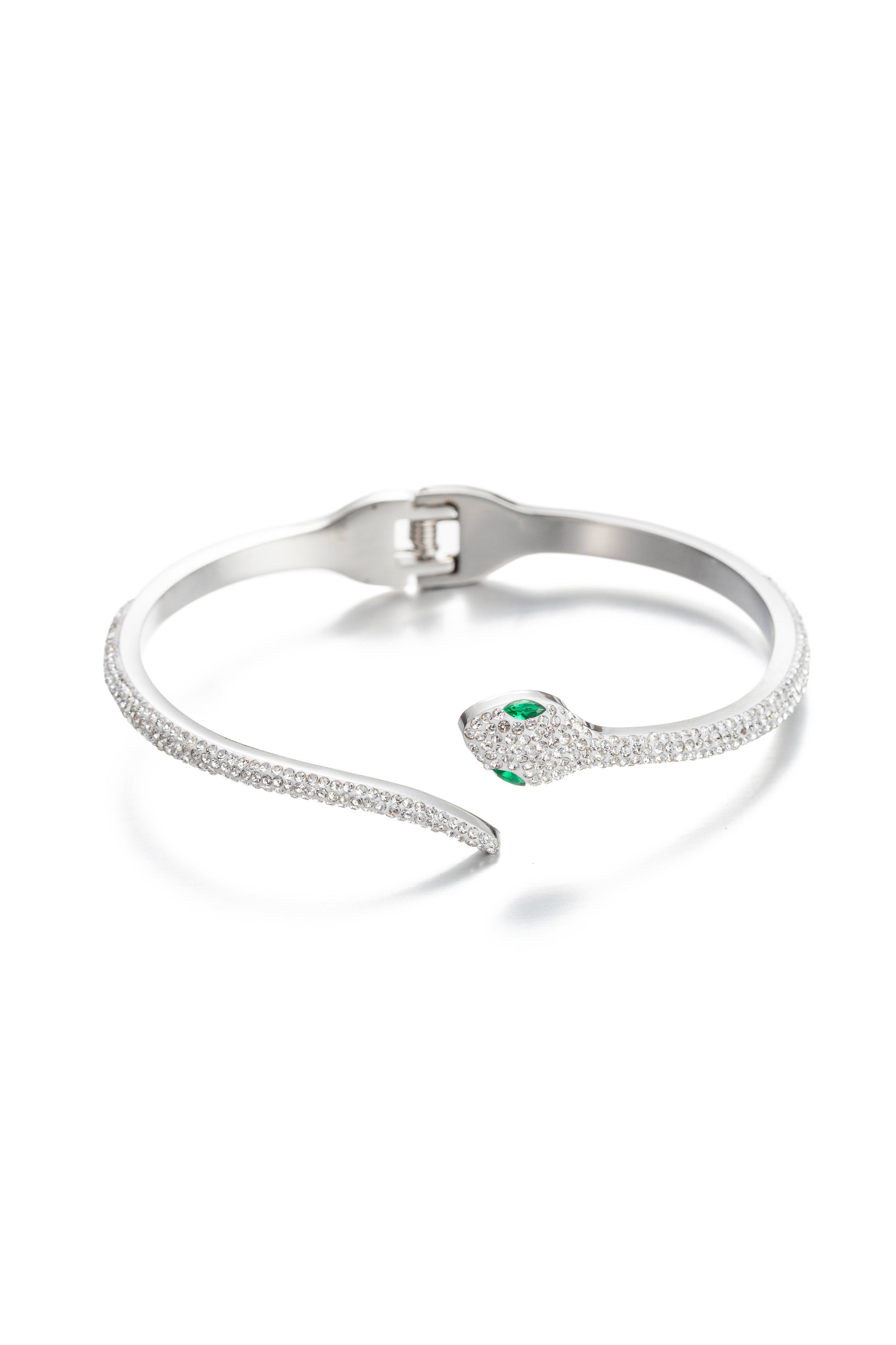 Women's Silver Brass CZ Crystal Snake Cuff Bracelet - Bianca