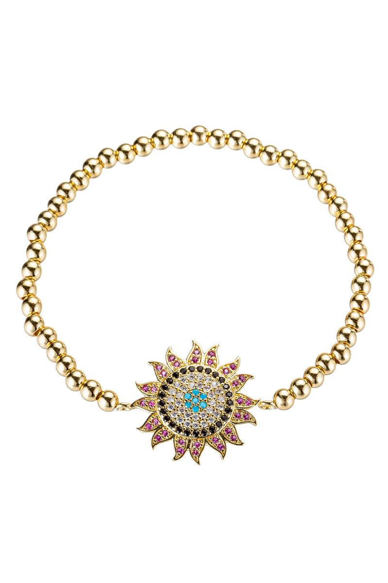 18k gold plated sun pendant beaded bracelet studded with CZ crystals.