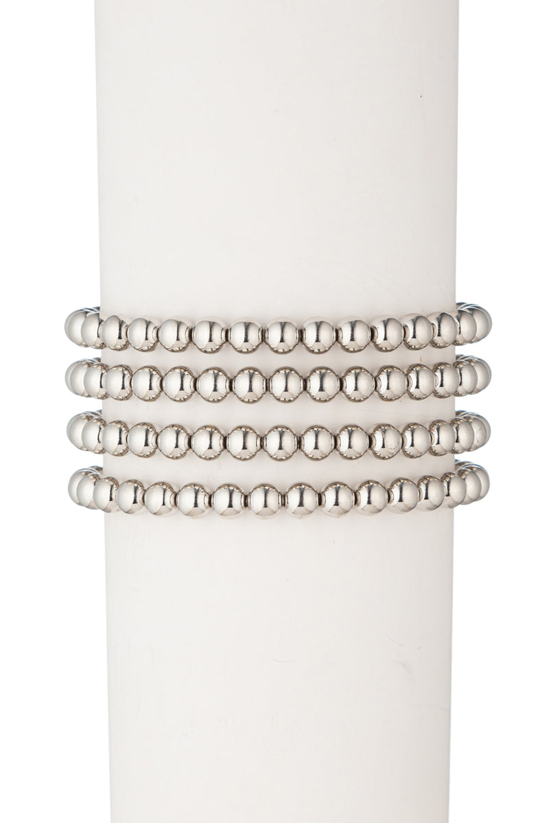 Silver 6mm Beaded Bracelet 4-Piece-Set - Sophia