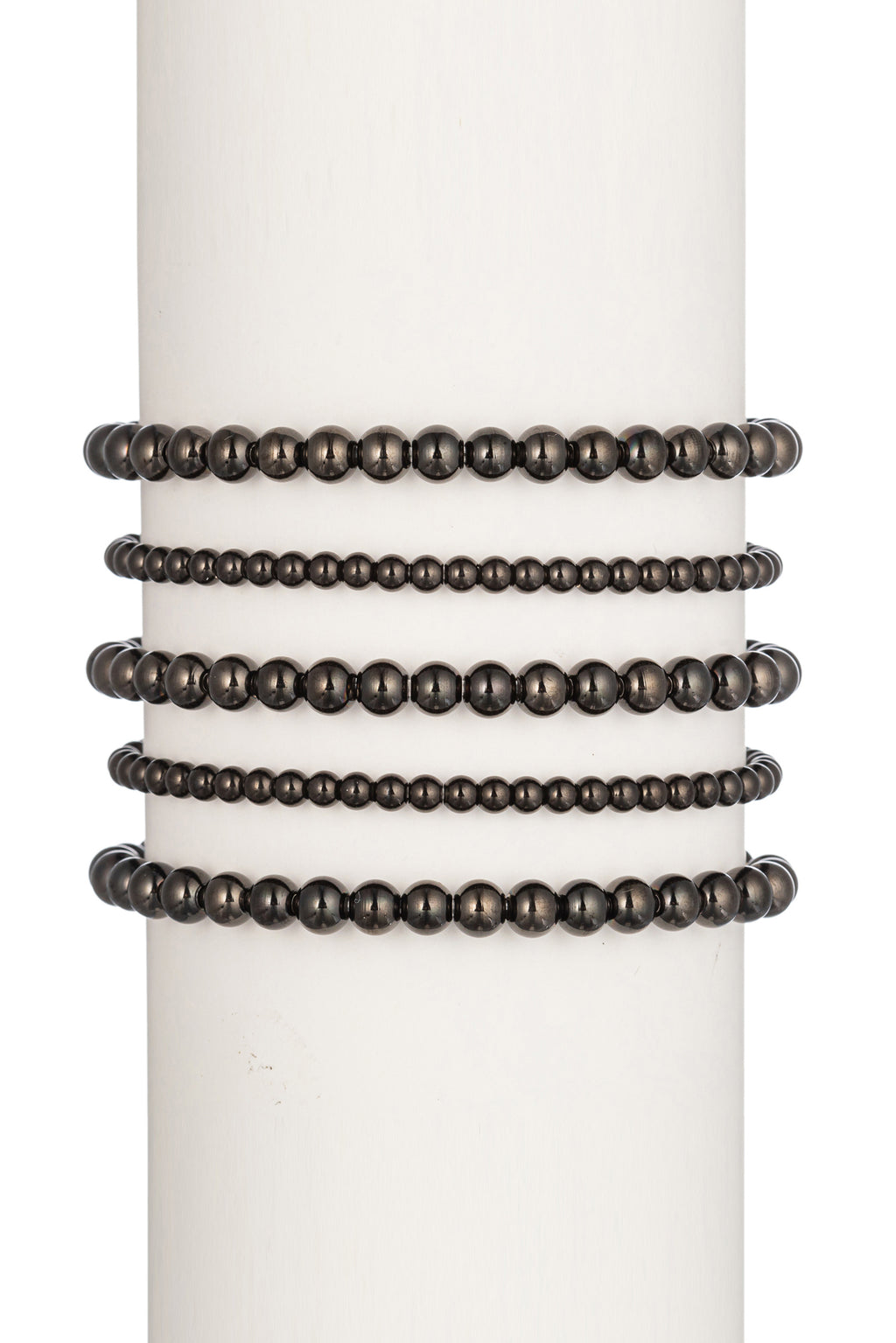 Black tone titanium 5-piece beaded bracelet set.