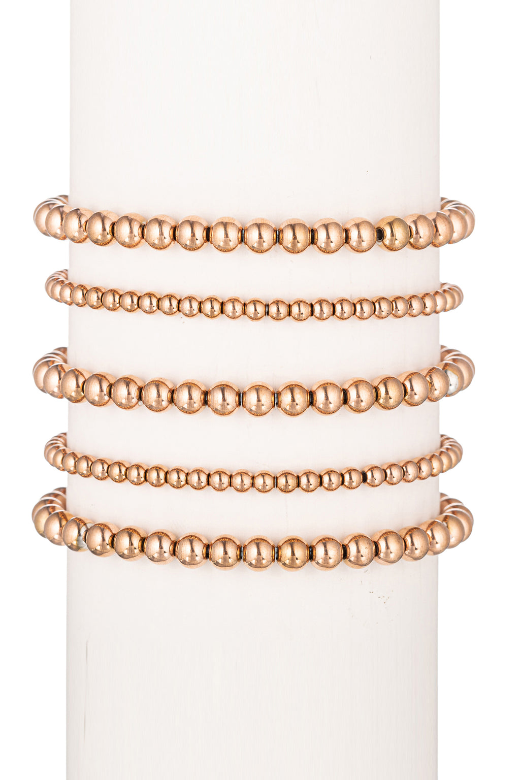 14k gold plated rose gold beaded 5-piece bracelet set.