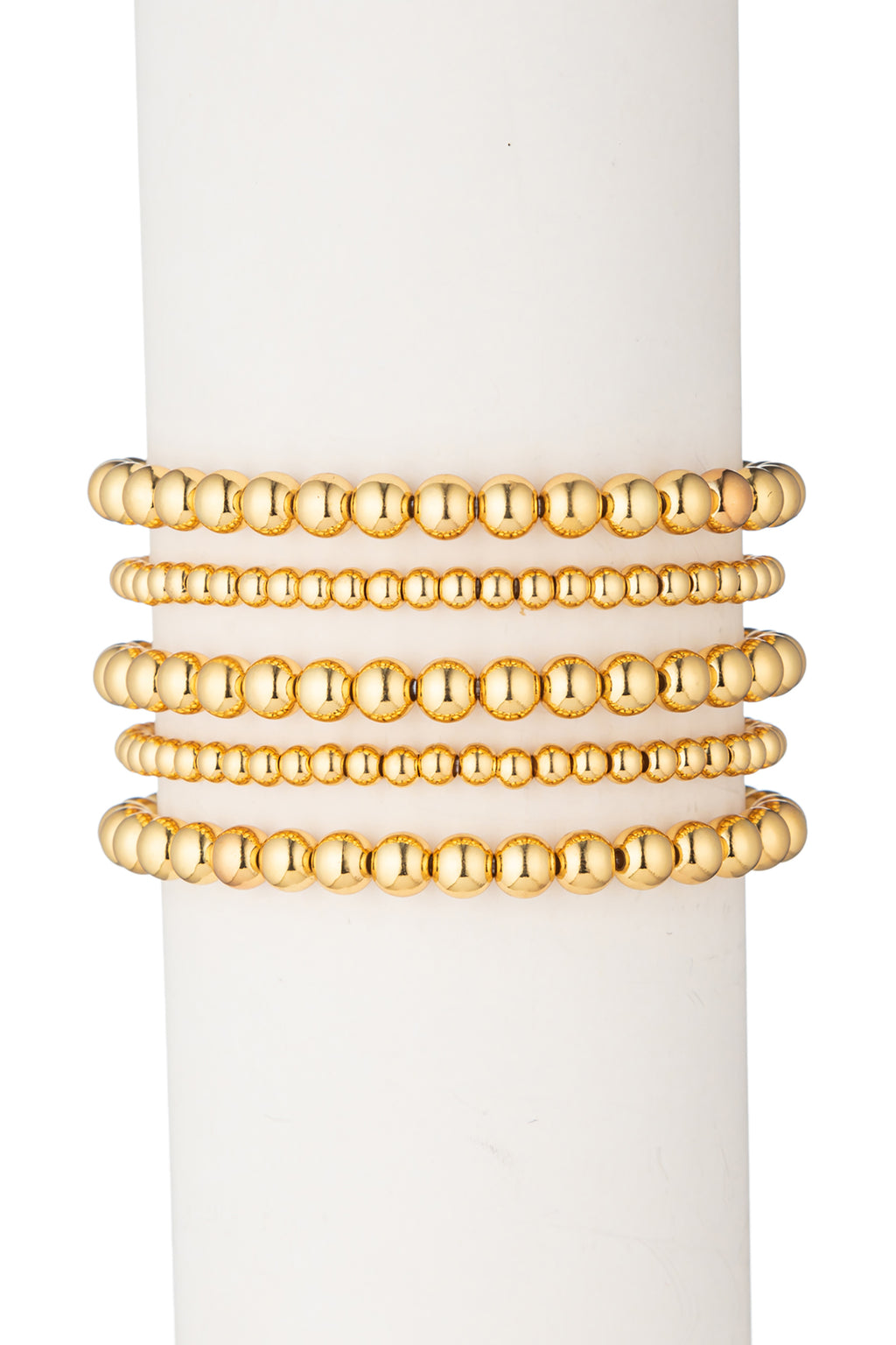 14k gold plated gold beaded 5-piece bracelet set.