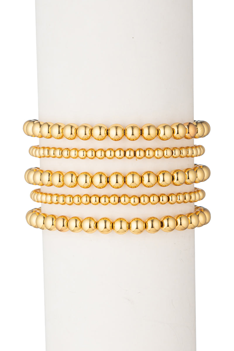 14k gold plated gold beaded 5-piece bracelet set.