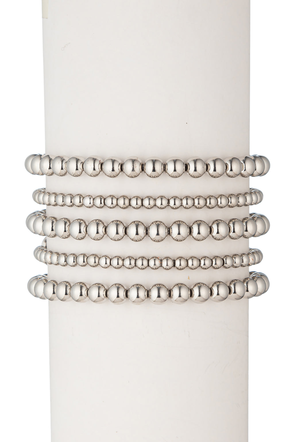 Silver Beaded Bracelet Set, 4mm, 6mm, 5-Piece-Set - Emma