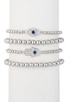 Silver evil eye & hamsa hand beaded bracelet studded with CZ crystals.