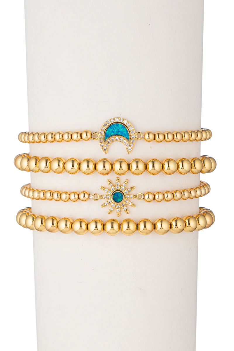 Gold Opal Sun Moon Beaded Bracelet, 4-Piece-Set - Myra