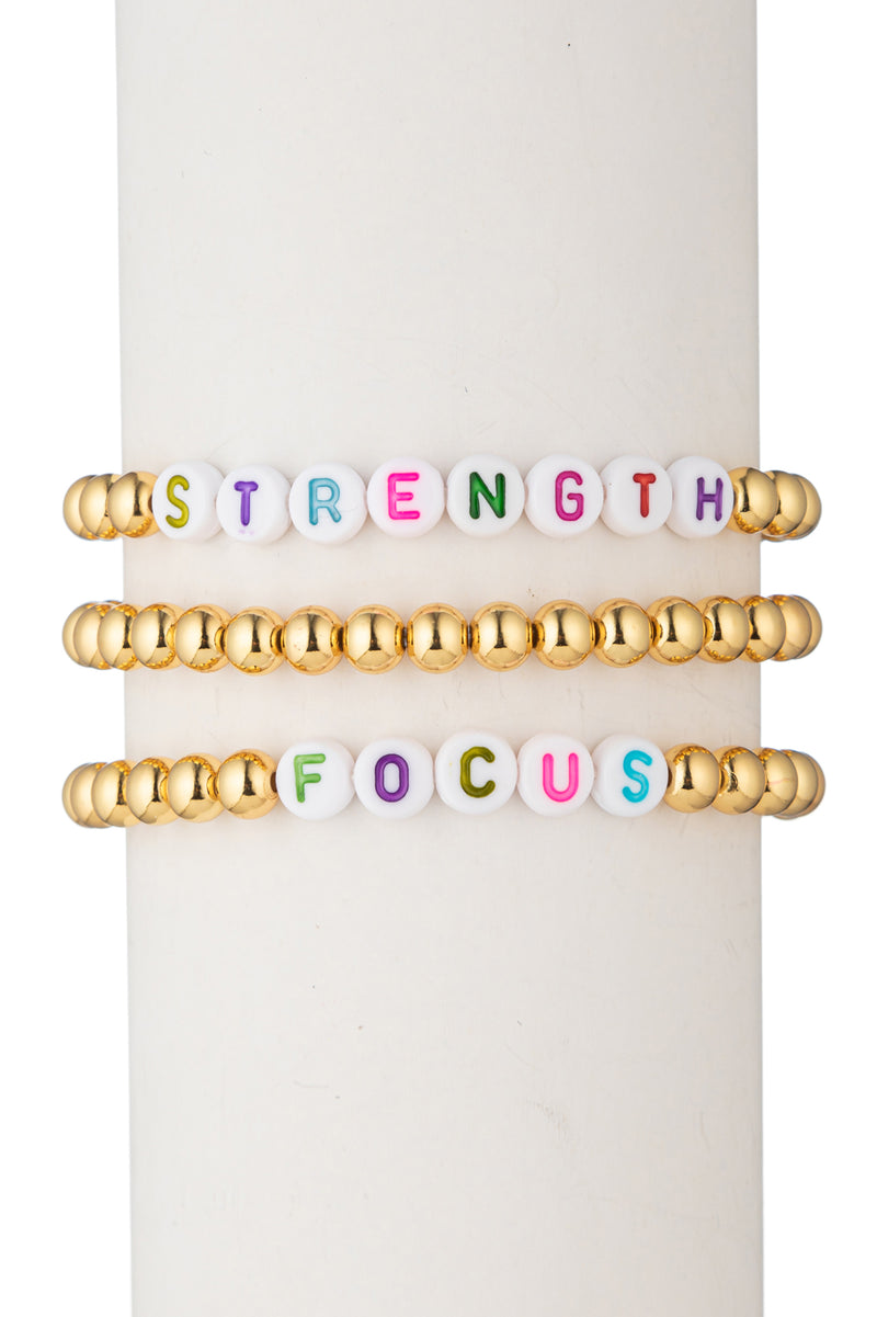 Strength, Focus Lettering Beaded Bracelet, 3-Piece Set