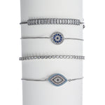 CZ Crystal Silver Evil Eye Bracelet 4-Piece-Set - Nevin
