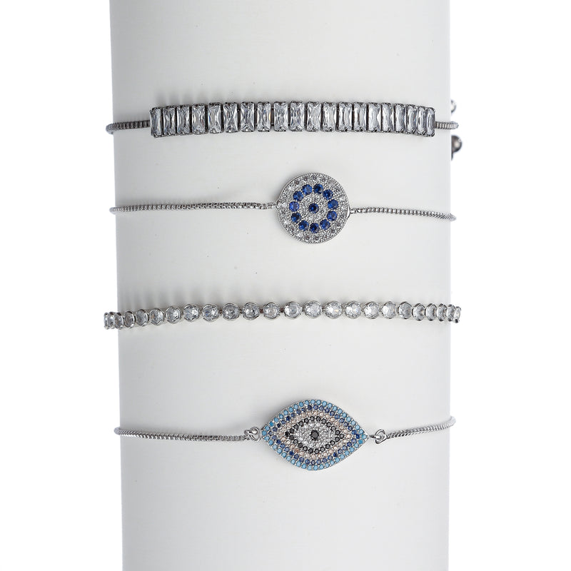 CZ Crystal Silver Evil Eye Bracelet 4-Piece-Set - Nevin