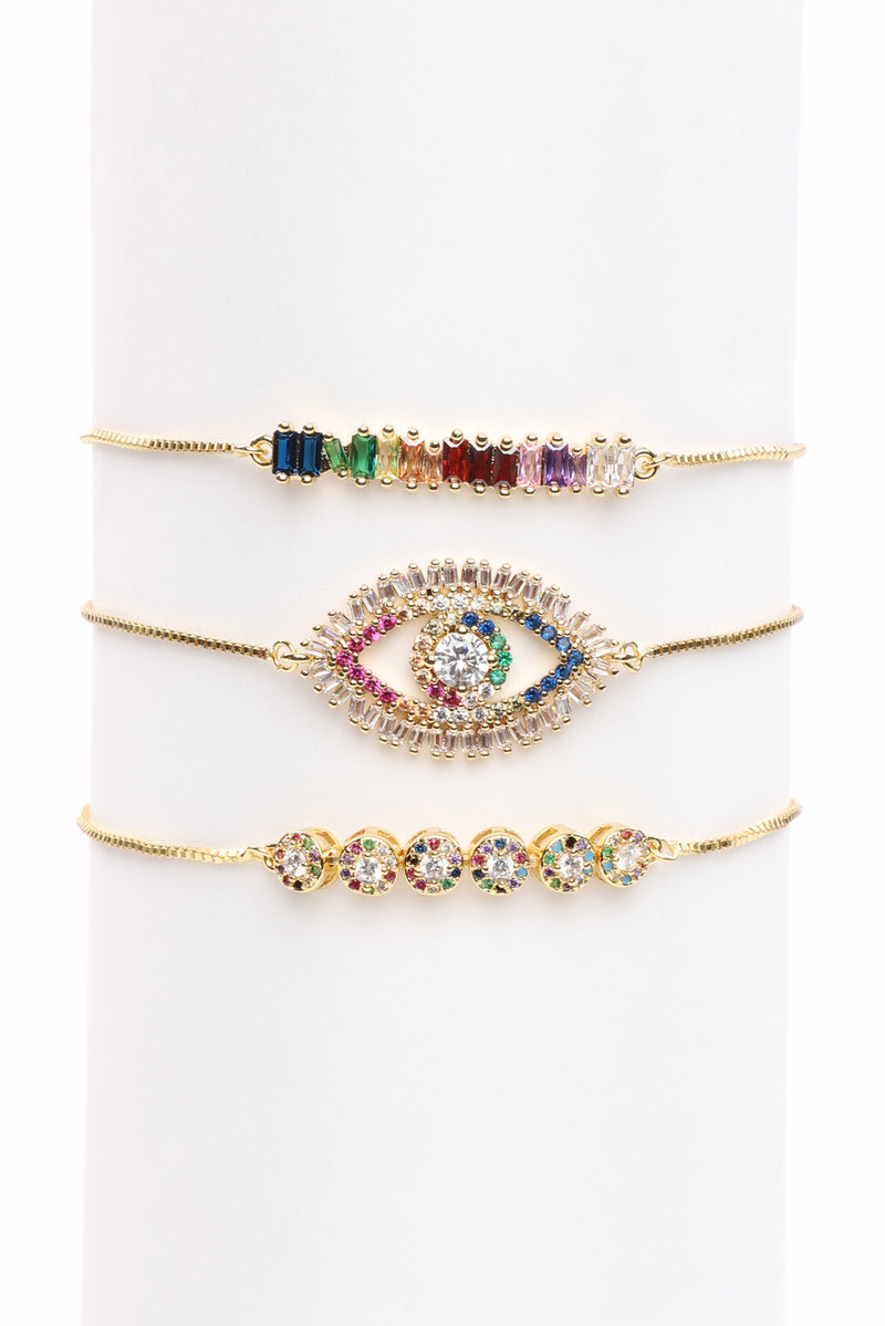 Rainbow CZ  3 Piece Bolo Bracelet Set 