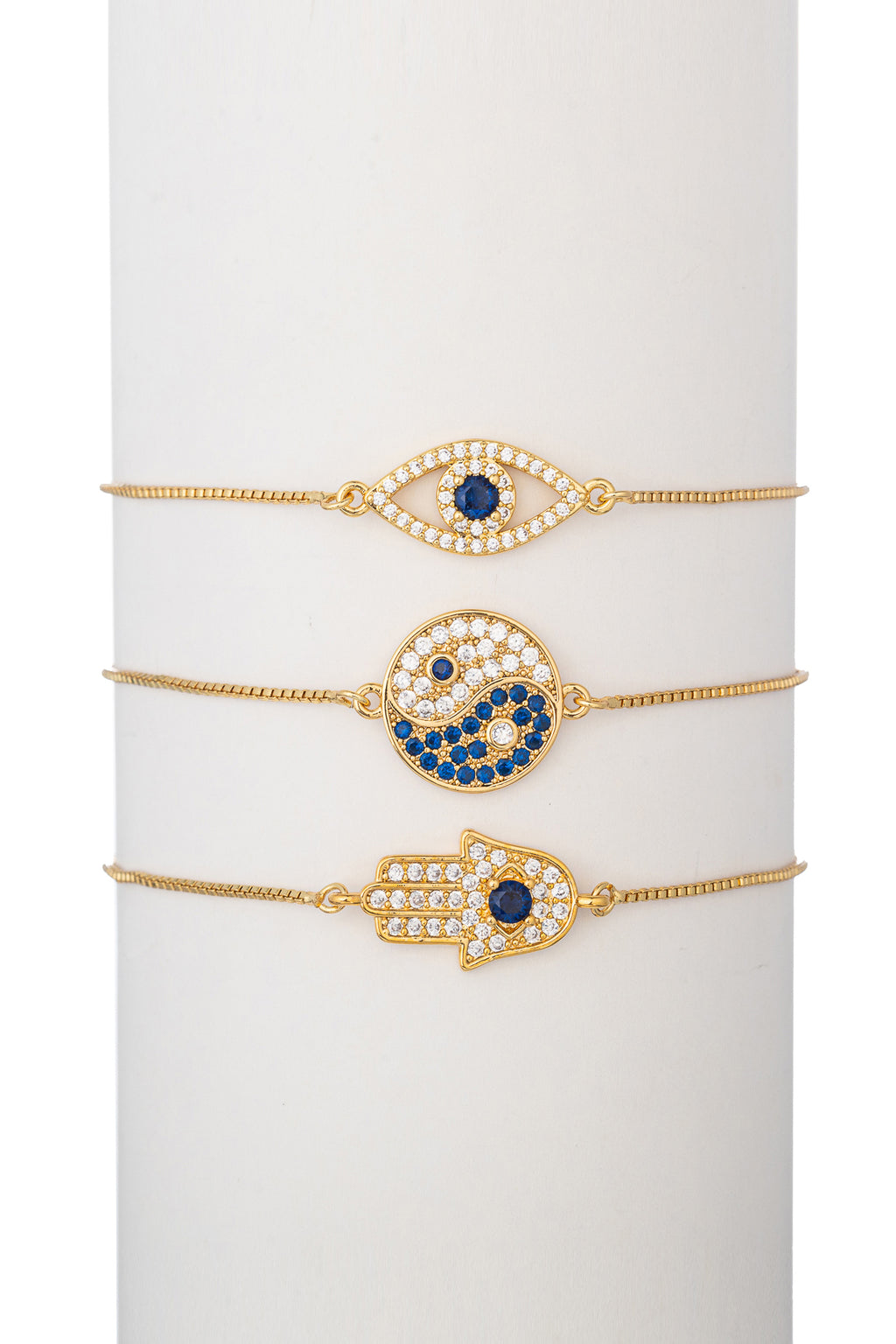 Yin & Yang, Hamsa, Eye Bracelet Set - Blue