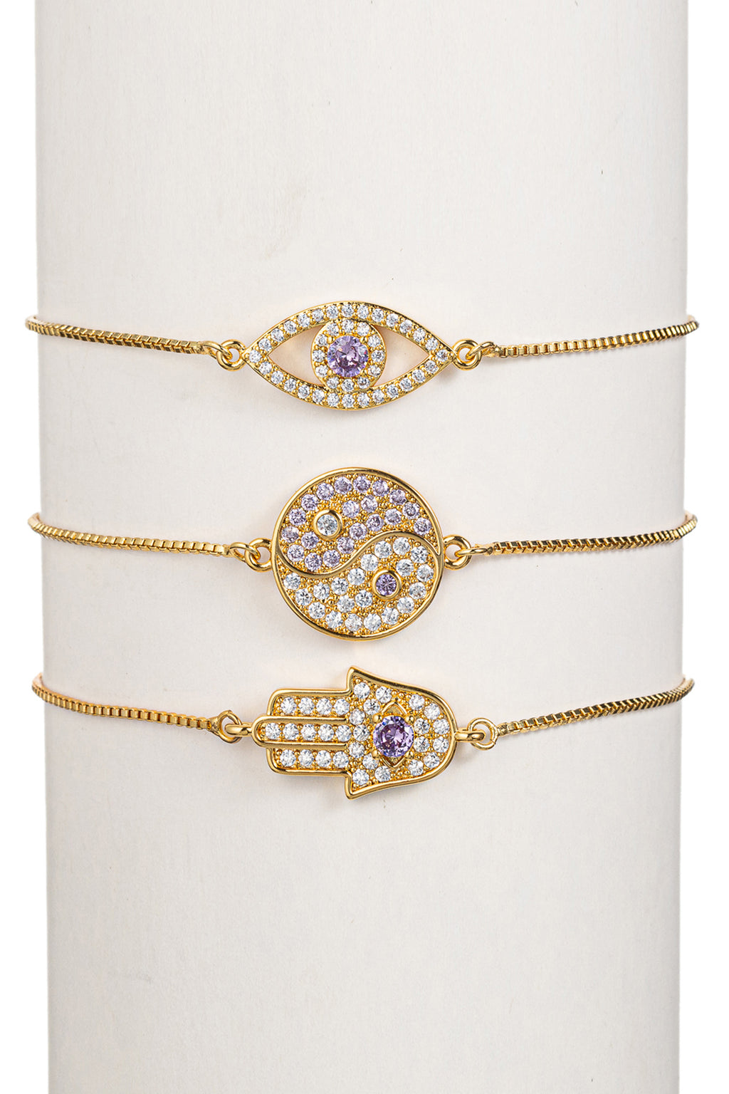 Yin & Yang, Hamsa, Eye Bracelet - Purple