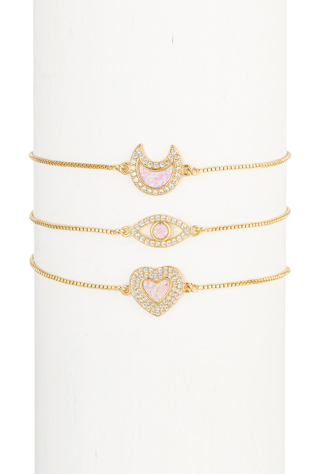 Pink Opal Moon, Heart, & Eye Bracelet