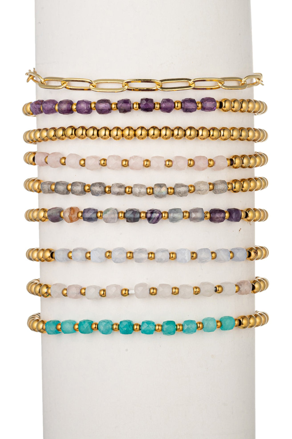 Korina 9 Piece Natural Stone Agate Beaded Bracelet Set: Embrace the Beauty of Earth's Treasures.